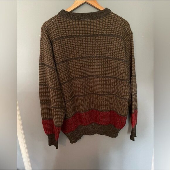 Men's Vintage Brown & Red Stripe Crewneck Sweater Size Medium – VG - Picture 2 of 6